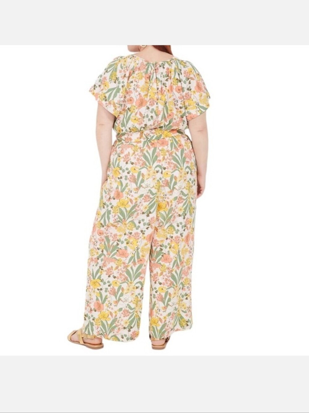 Lane Bryant 26 Jumpsuit Pastel Floral Flutter Sleeve Wide Leg Smocked - Picture 2 of 12